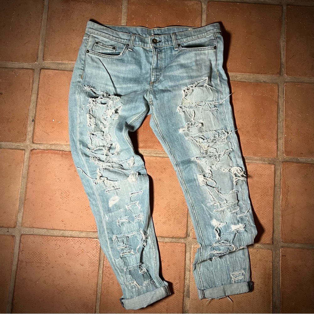rag & bone Blue Boyfriend Distressed Jeans